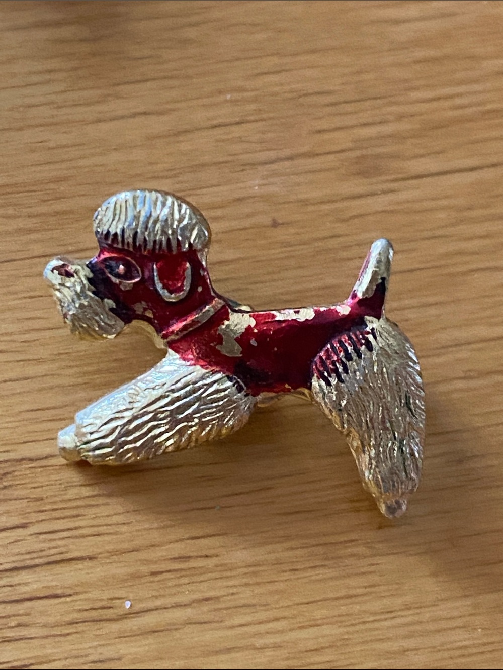 Red and Gold Decorative Poodle Dog brooch stamped Hong Kong 🇭🇰